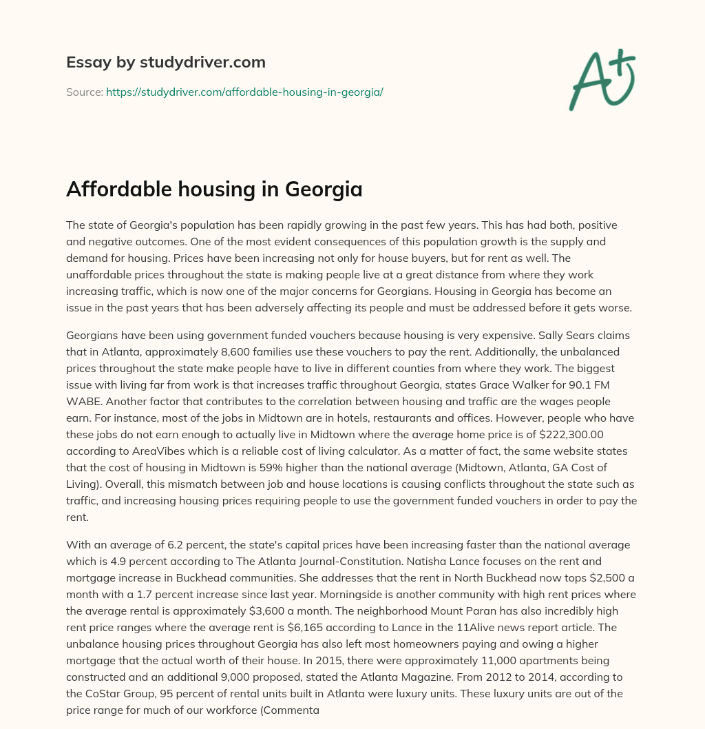 Affordable Housing in Georgia essay
