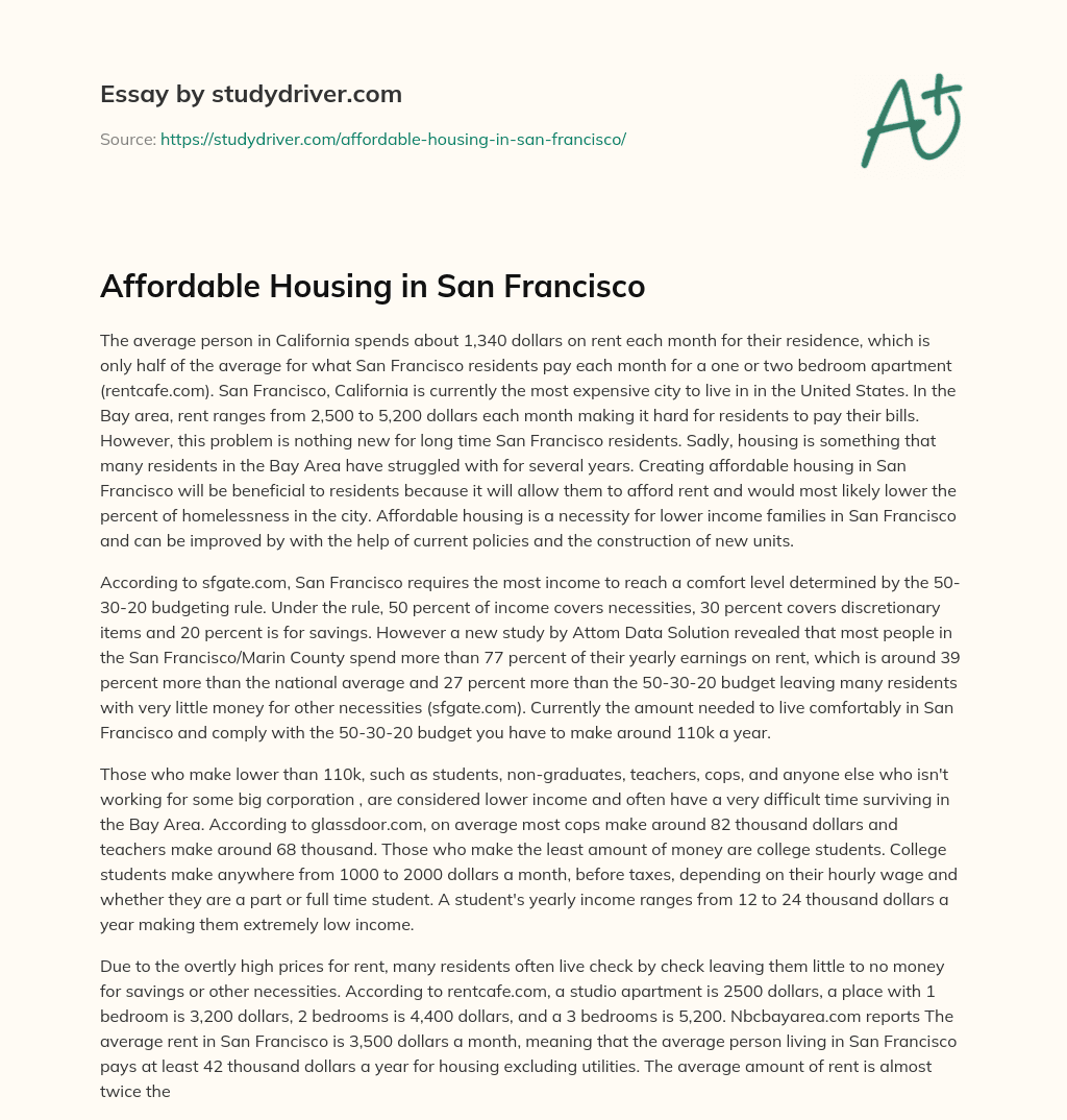 Affordable Housing in San Francisco essay