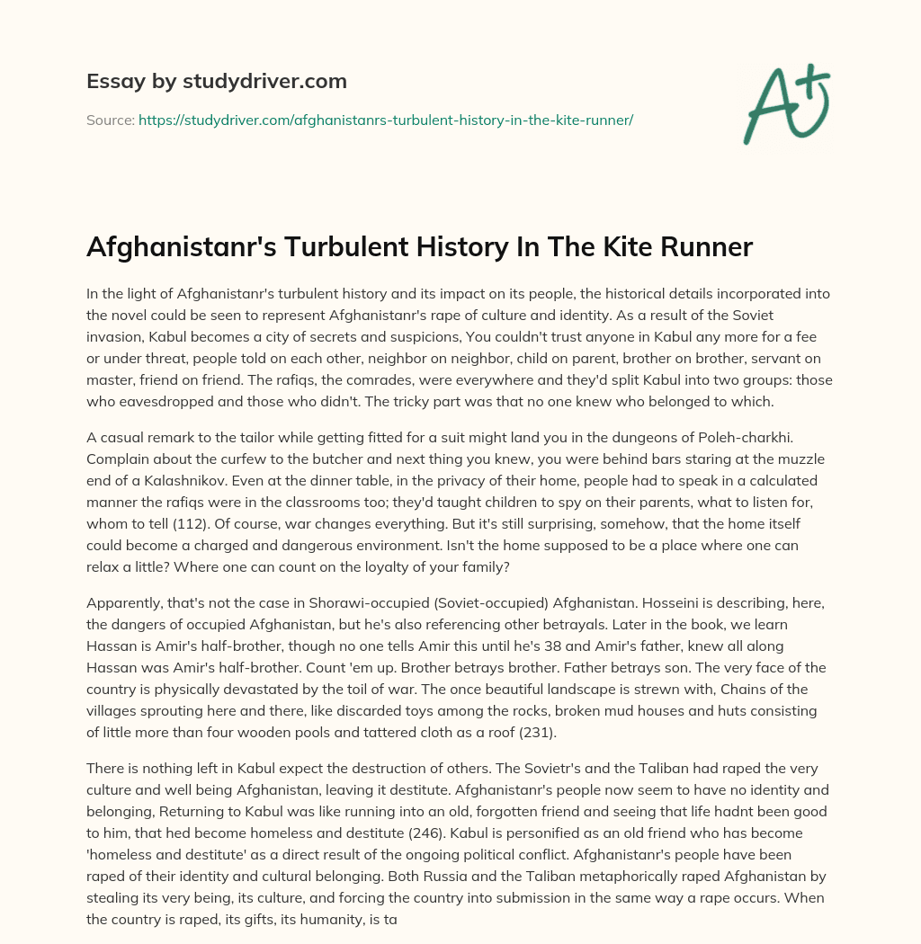 Afghanistanr’s Turbulent History in the Kite Runner essay