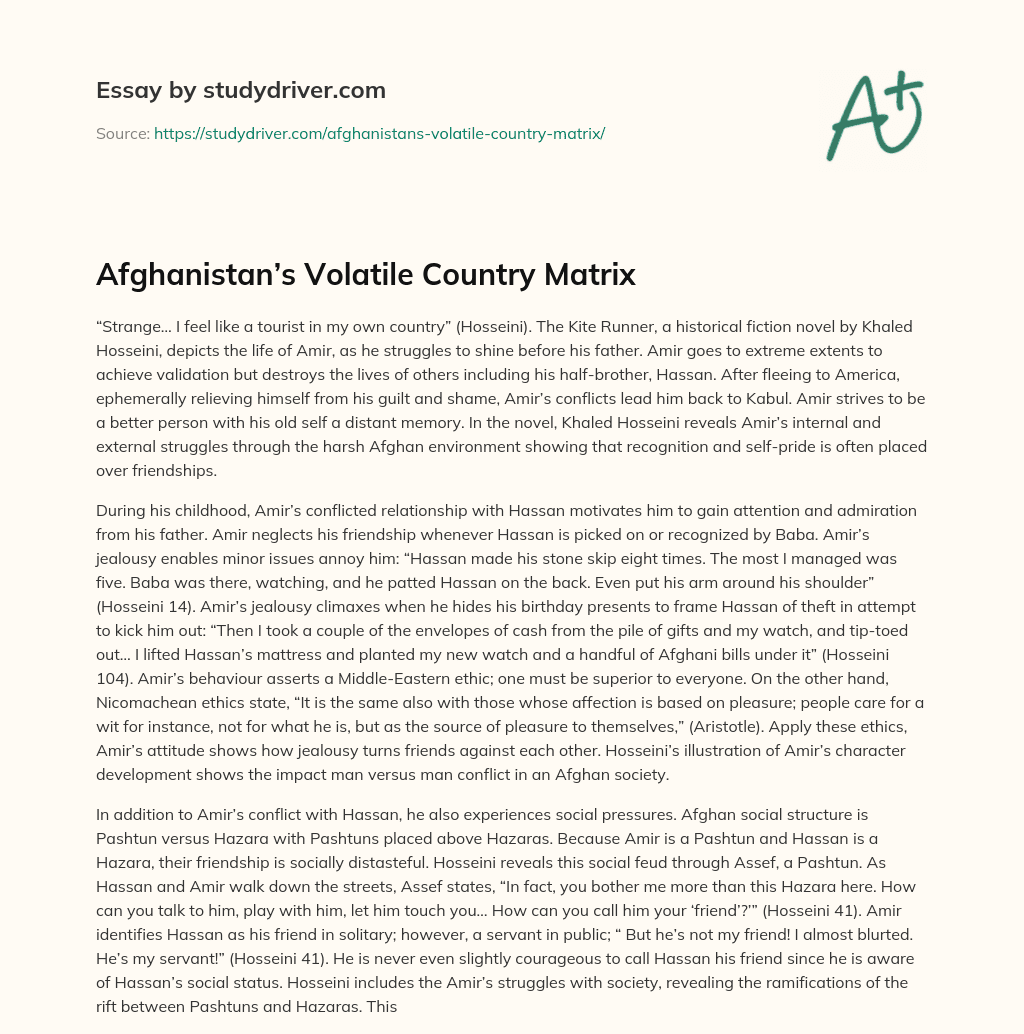Afghanistan’s Volatile Country Matrix essay