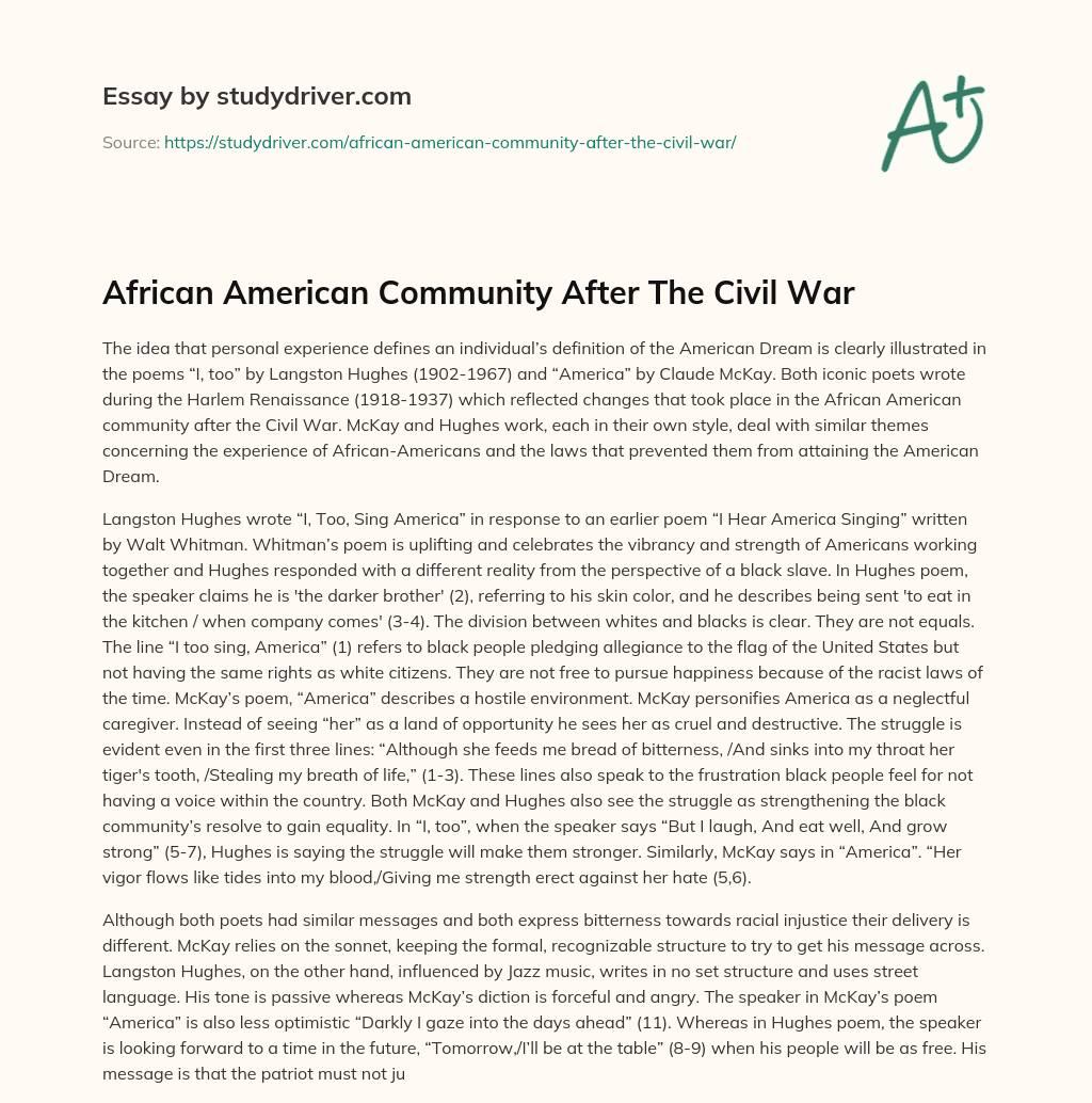 African American Community after the Civil War essay