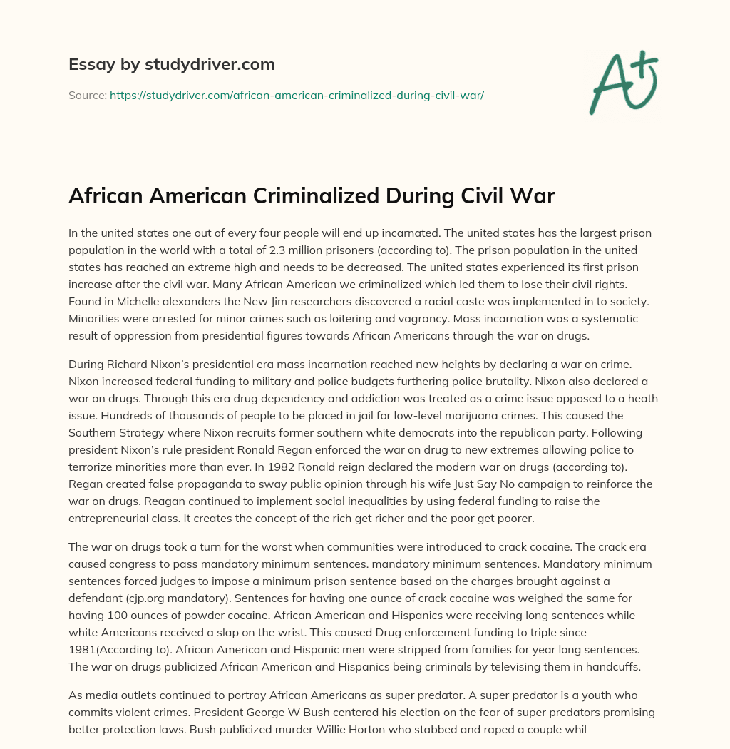 African American Criminalized during Civil War essay