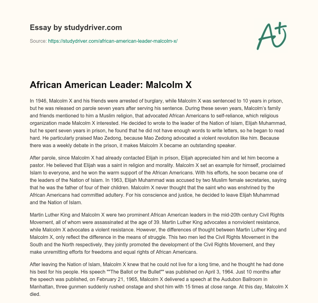 African American Leader: Malcolm X essay
