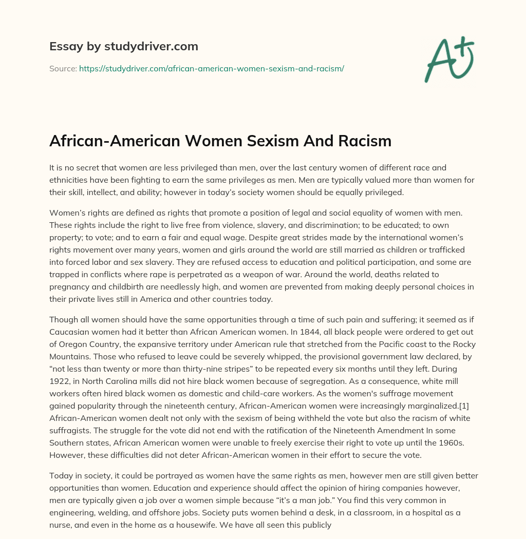 African-American Women Sexism and Racism essay