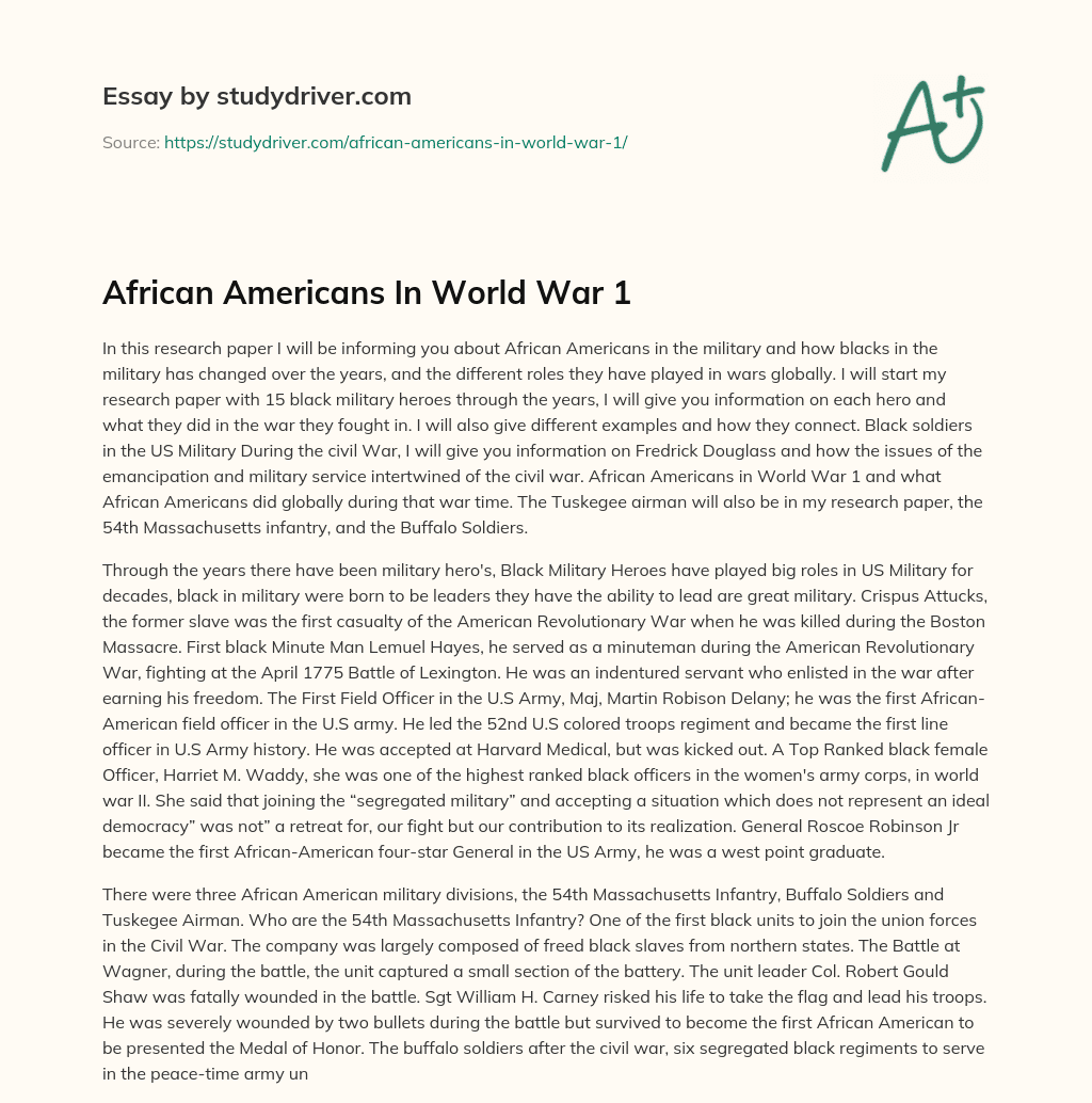 African Americans in World War 1 essay