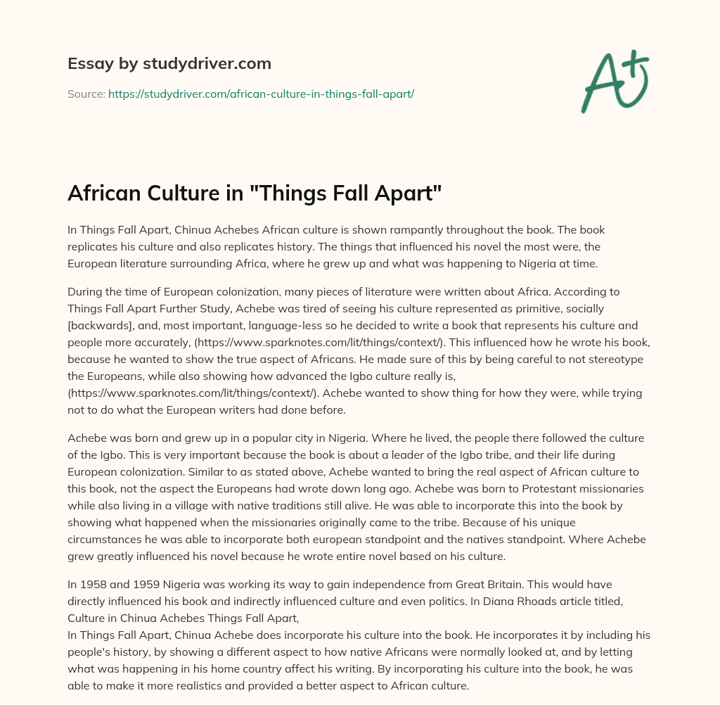 African Culture in “Things Fall Apart” essay