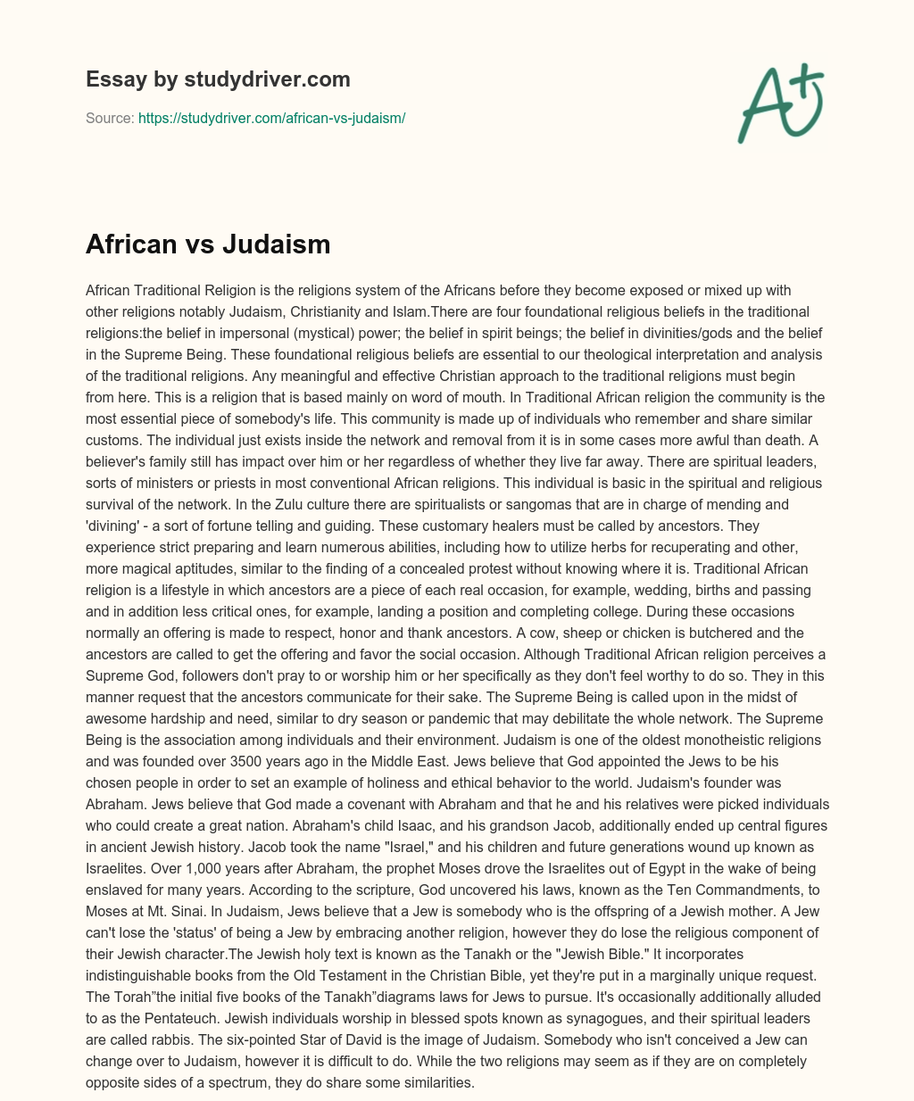 African Vs Judaism essay