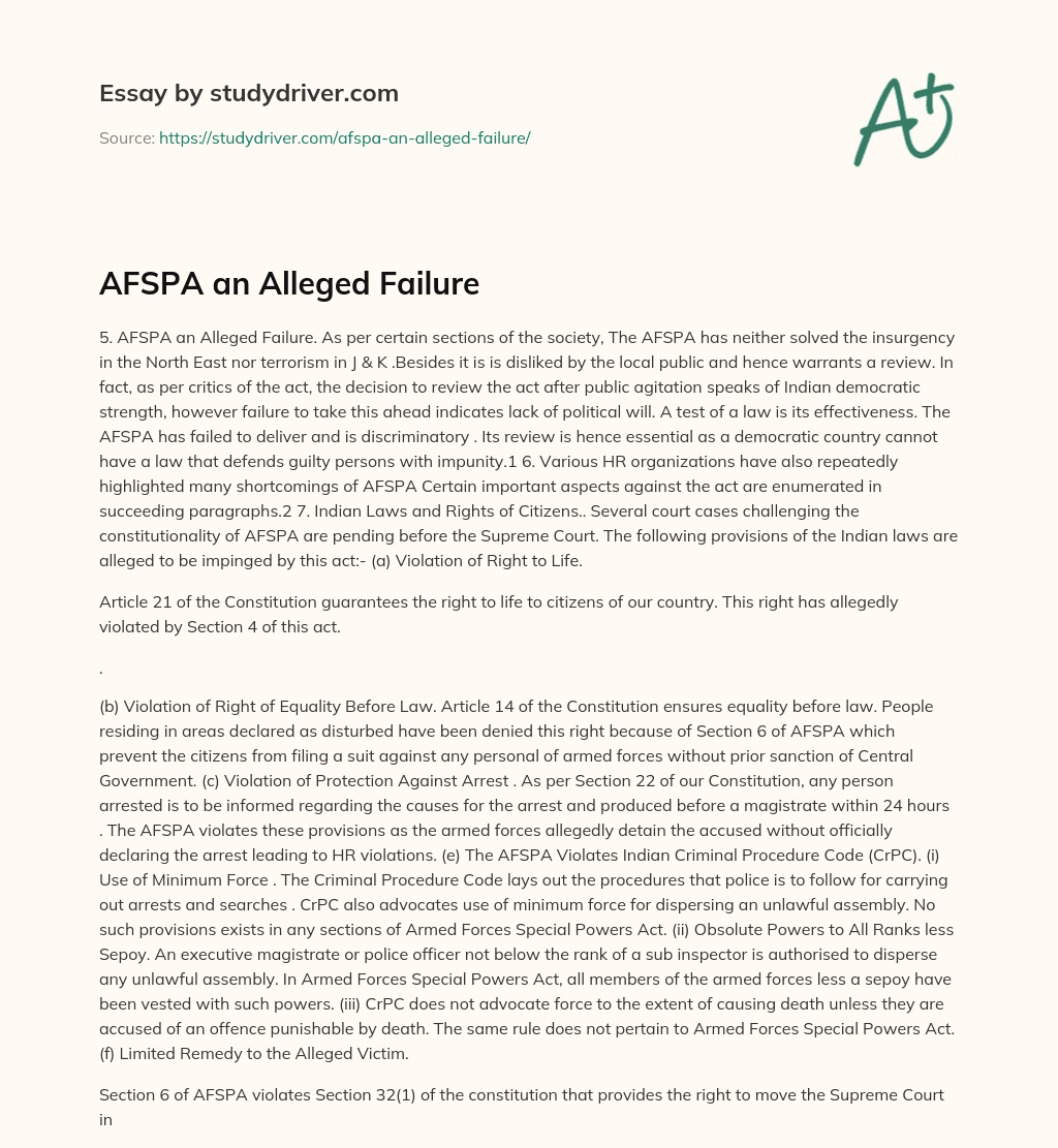 AFSPA an Alleged Failure essay