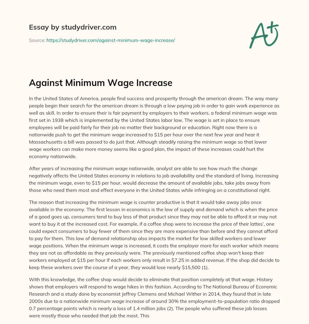 Against Minimum Wage Increase essay