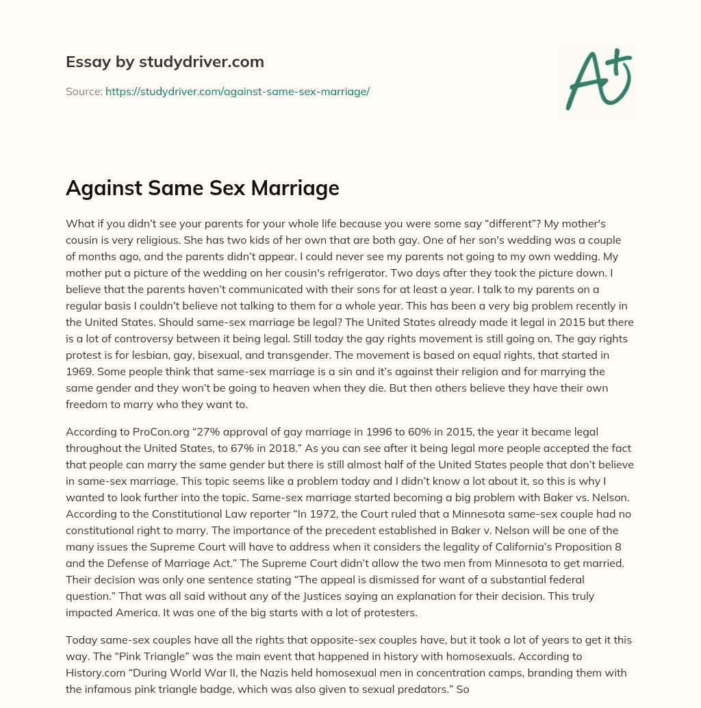 Against same Sex Marriage essay