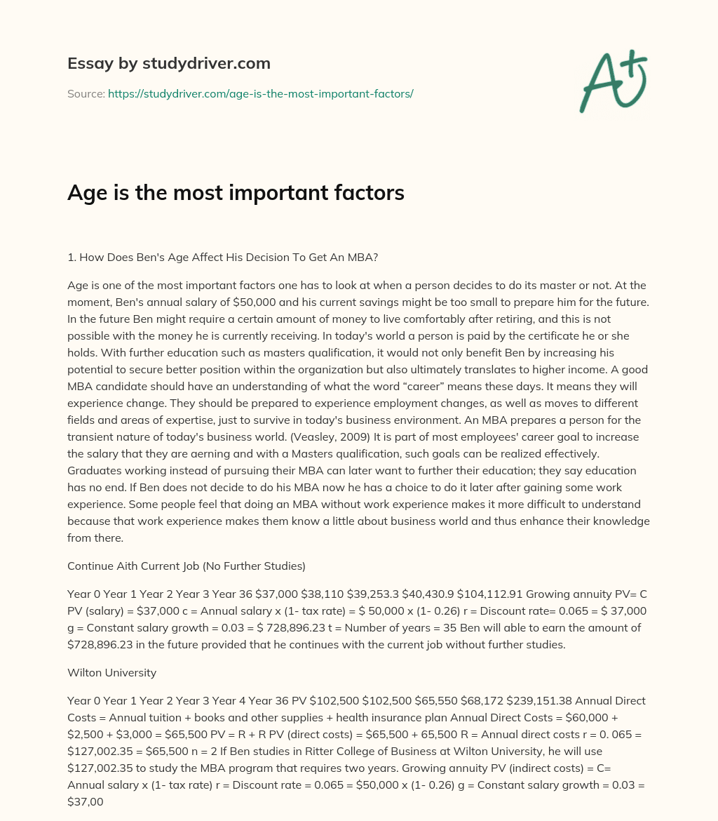 Age is the most Important Factors essay