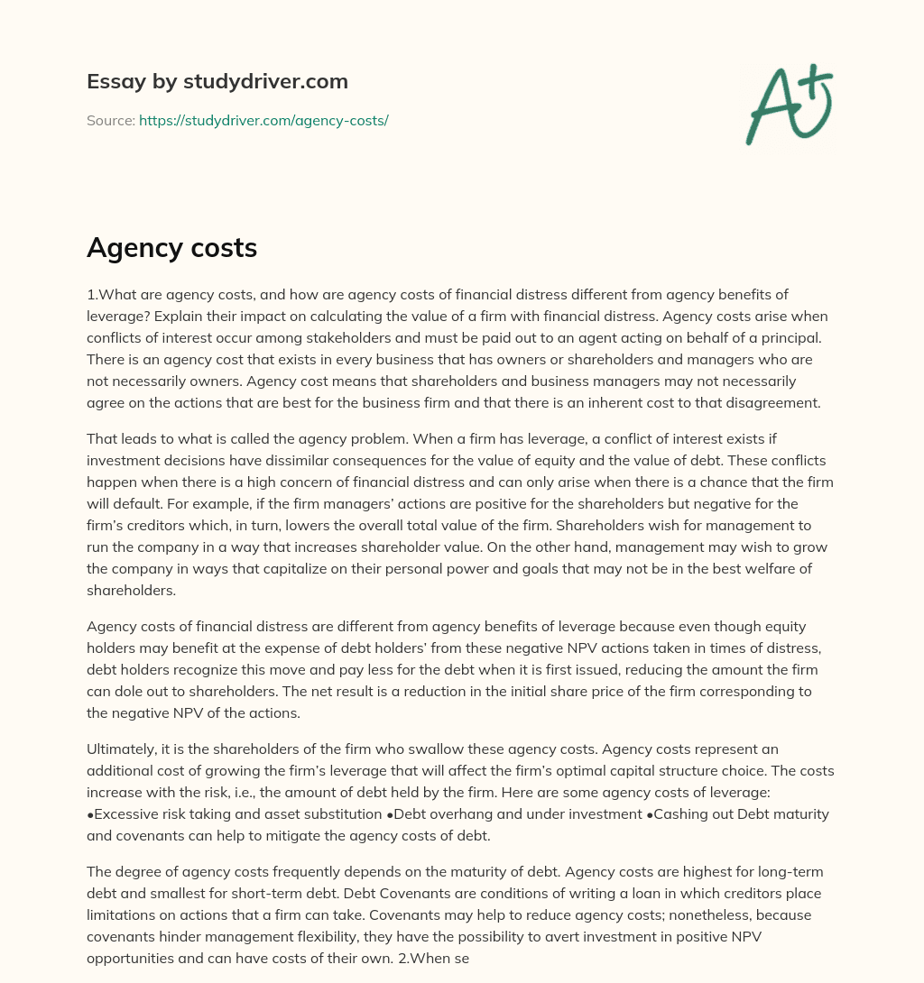 Agency Costs essay