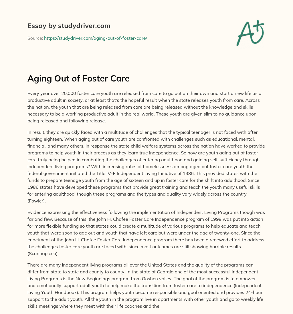 Aging out of Foster Care essay