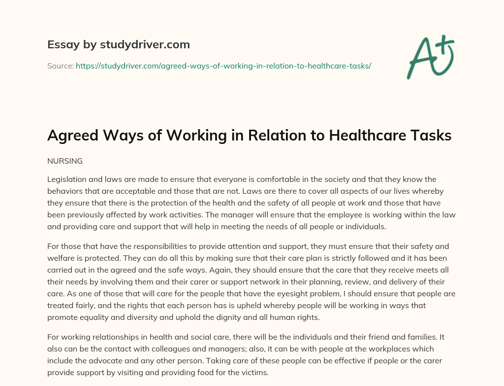 Agreed Ways of Working in Relation to Healthcare Tasks essay