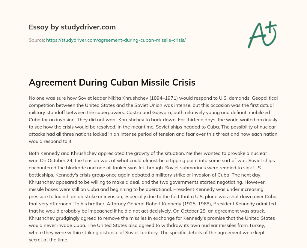Agreement during Cuban Missile Crisis essay