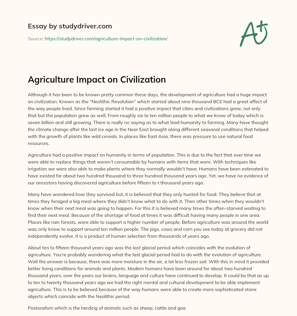 Agriculture Impact on Civilization essay