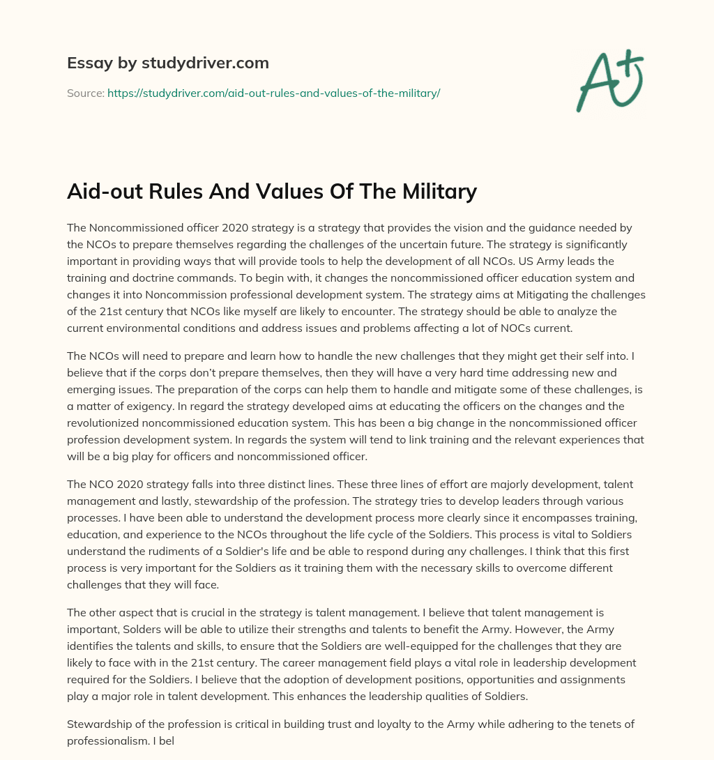 Aid-out Rules and Values of the Military essay
