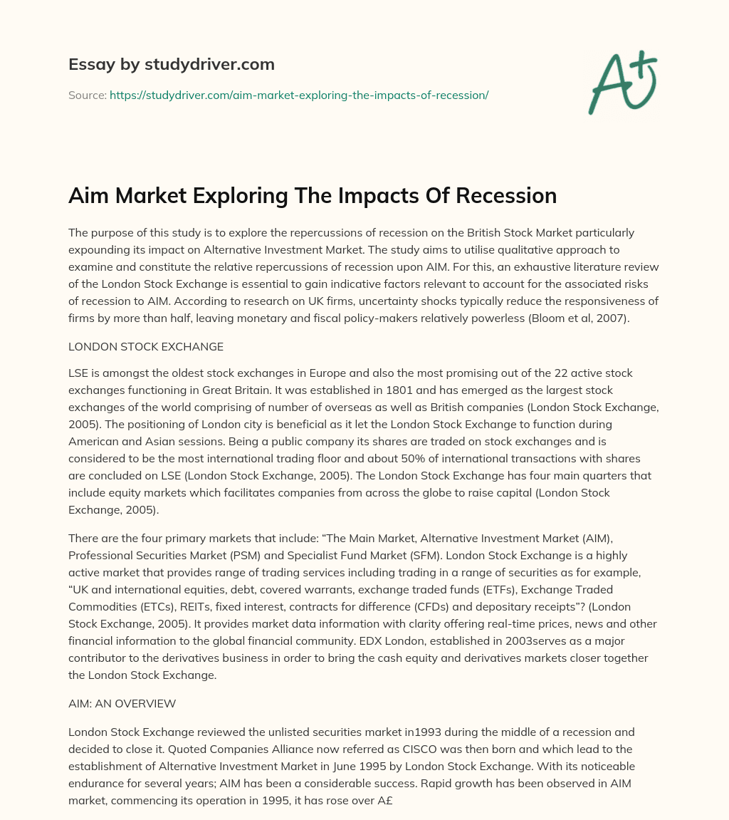 Aim Market Exploring the Impacts of Recession essay