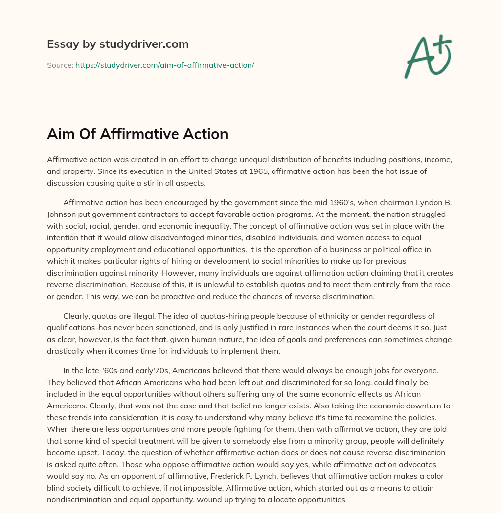 Aim of Affirmative Action essay