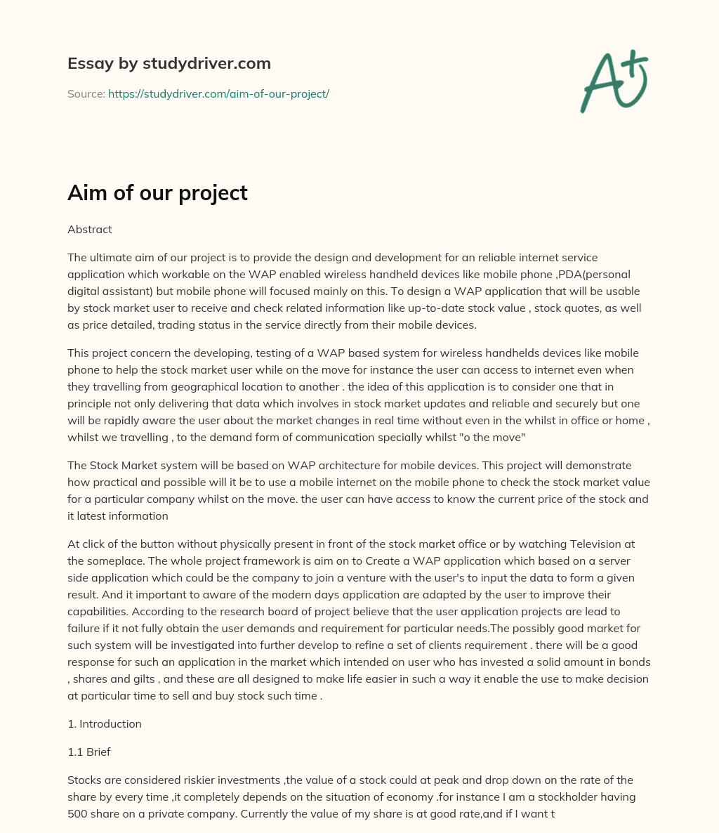 Aim of our Project essay