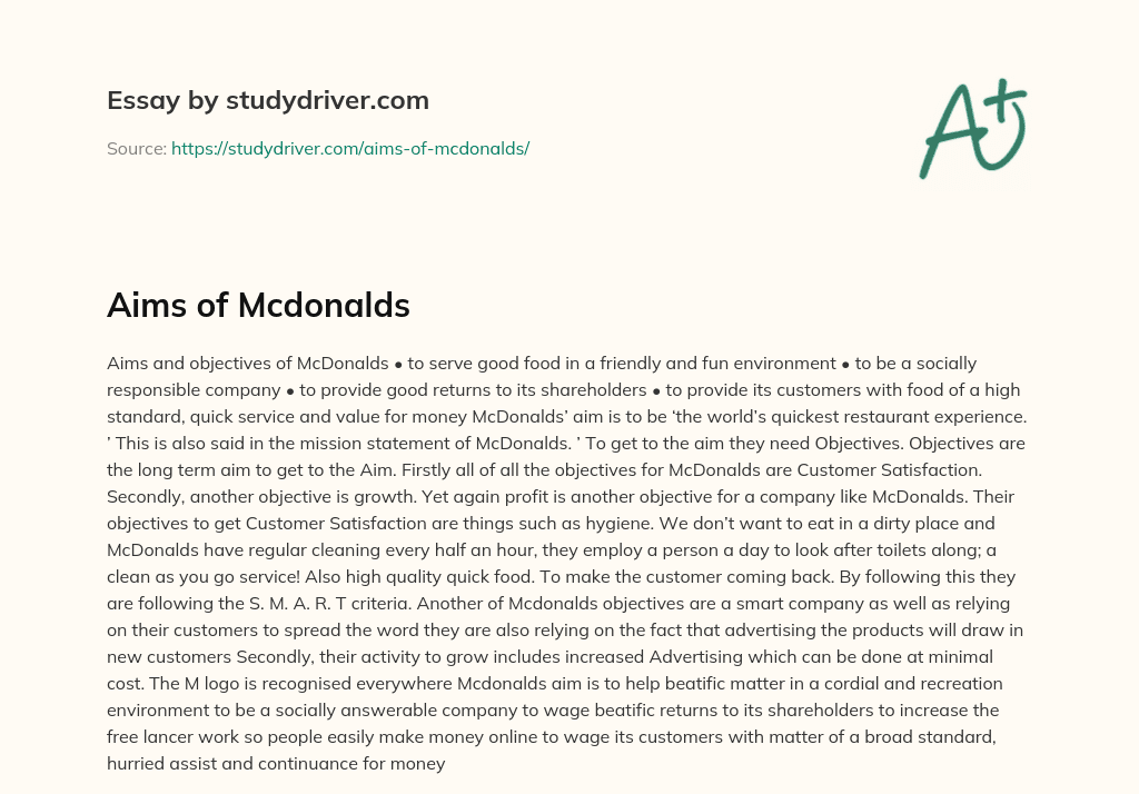 Aims of Mcdonalds essay
