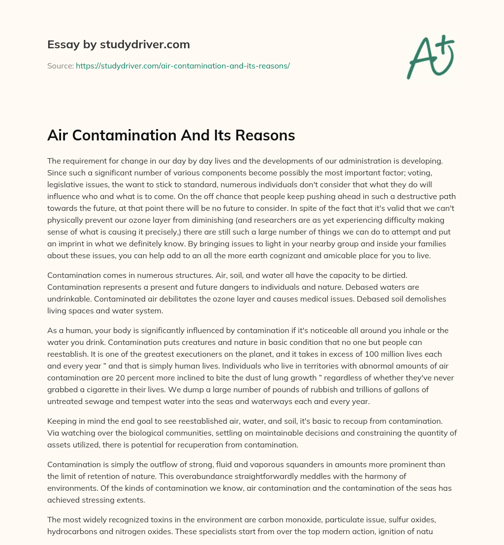 Air Contamination and its Reasons essay