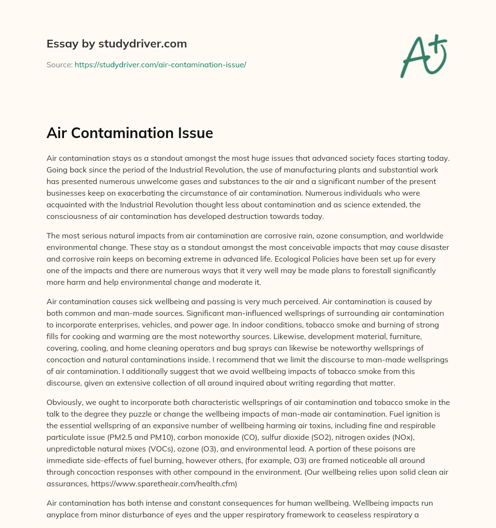 Air Contamination Issue essay