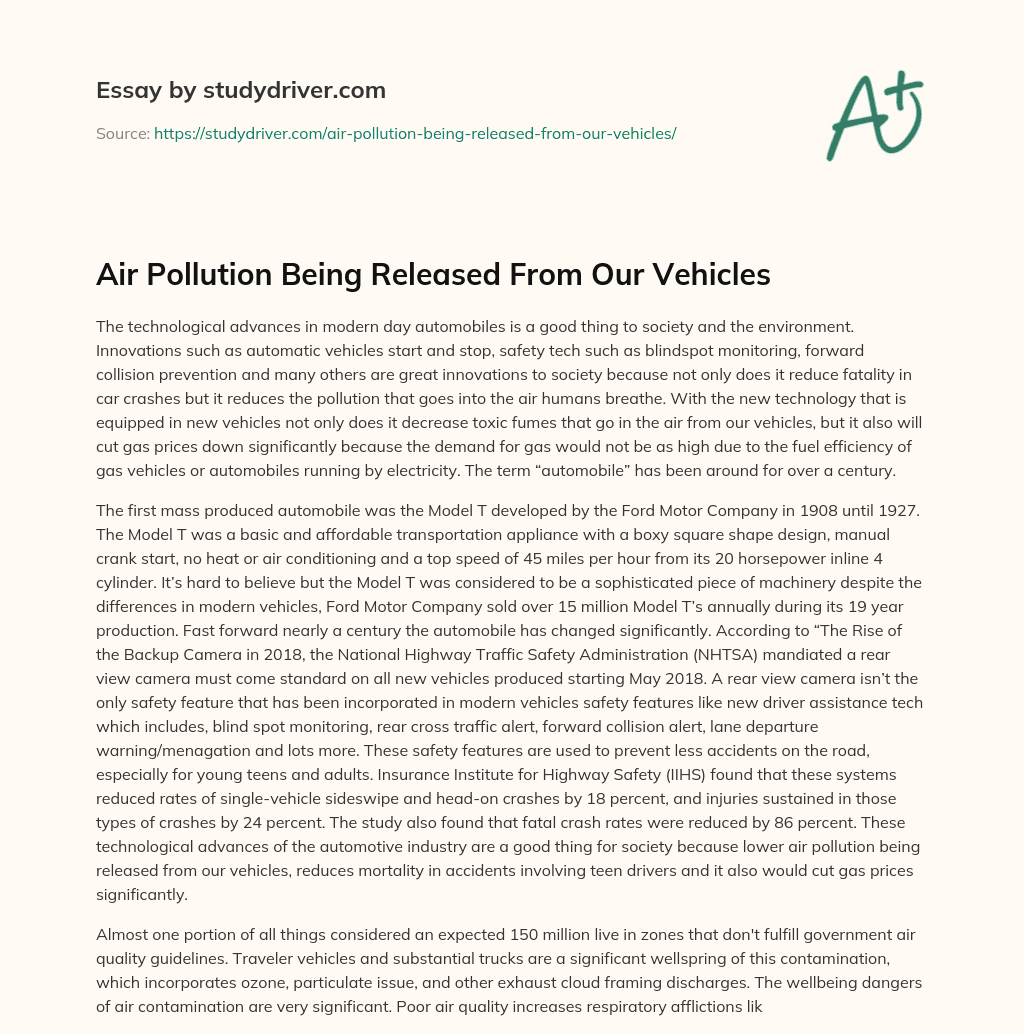Air Pollution being Released from our Vehicles essay
