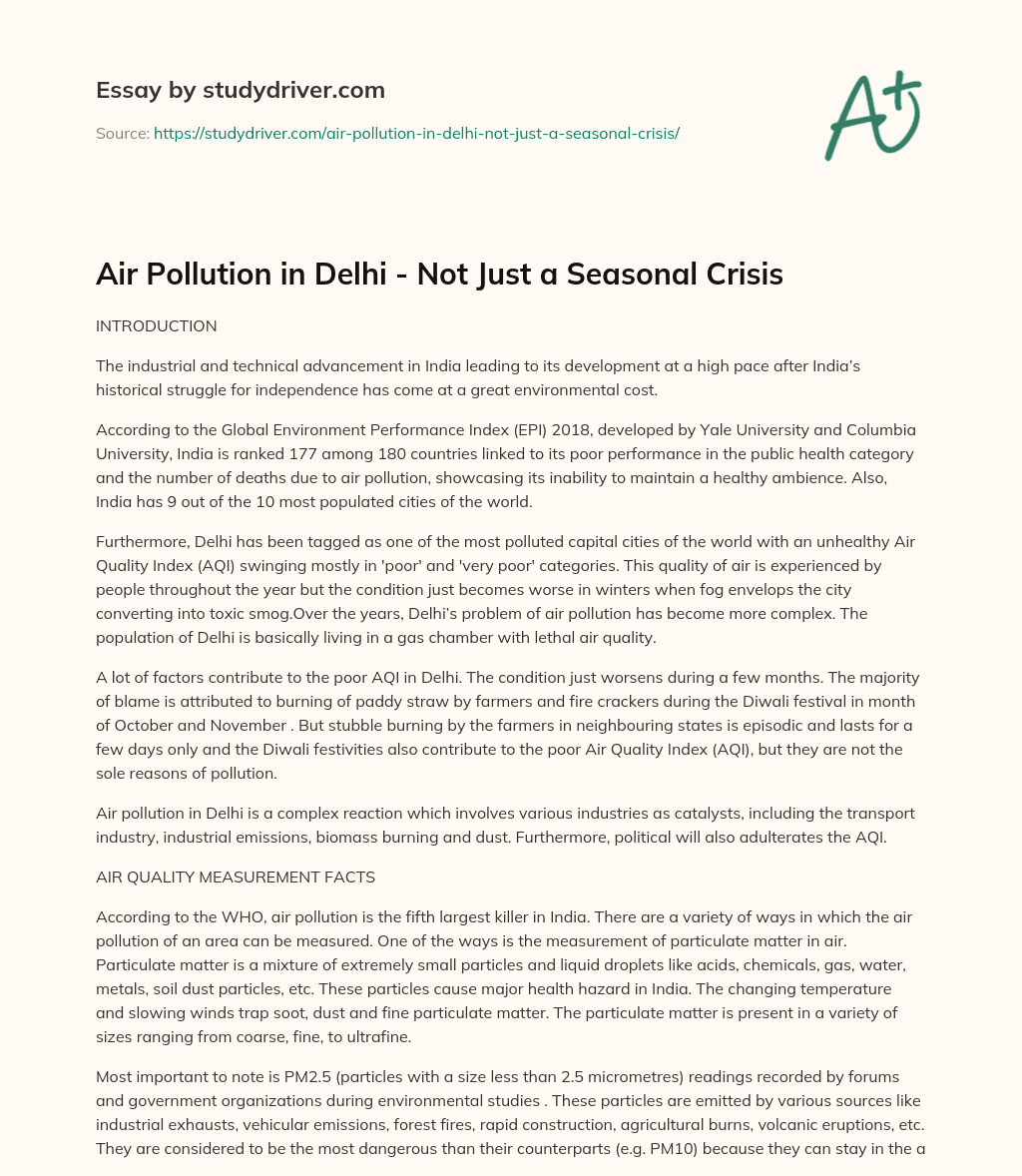 Air Pollution in Delhi – not Just a Seasonal Crisis essay