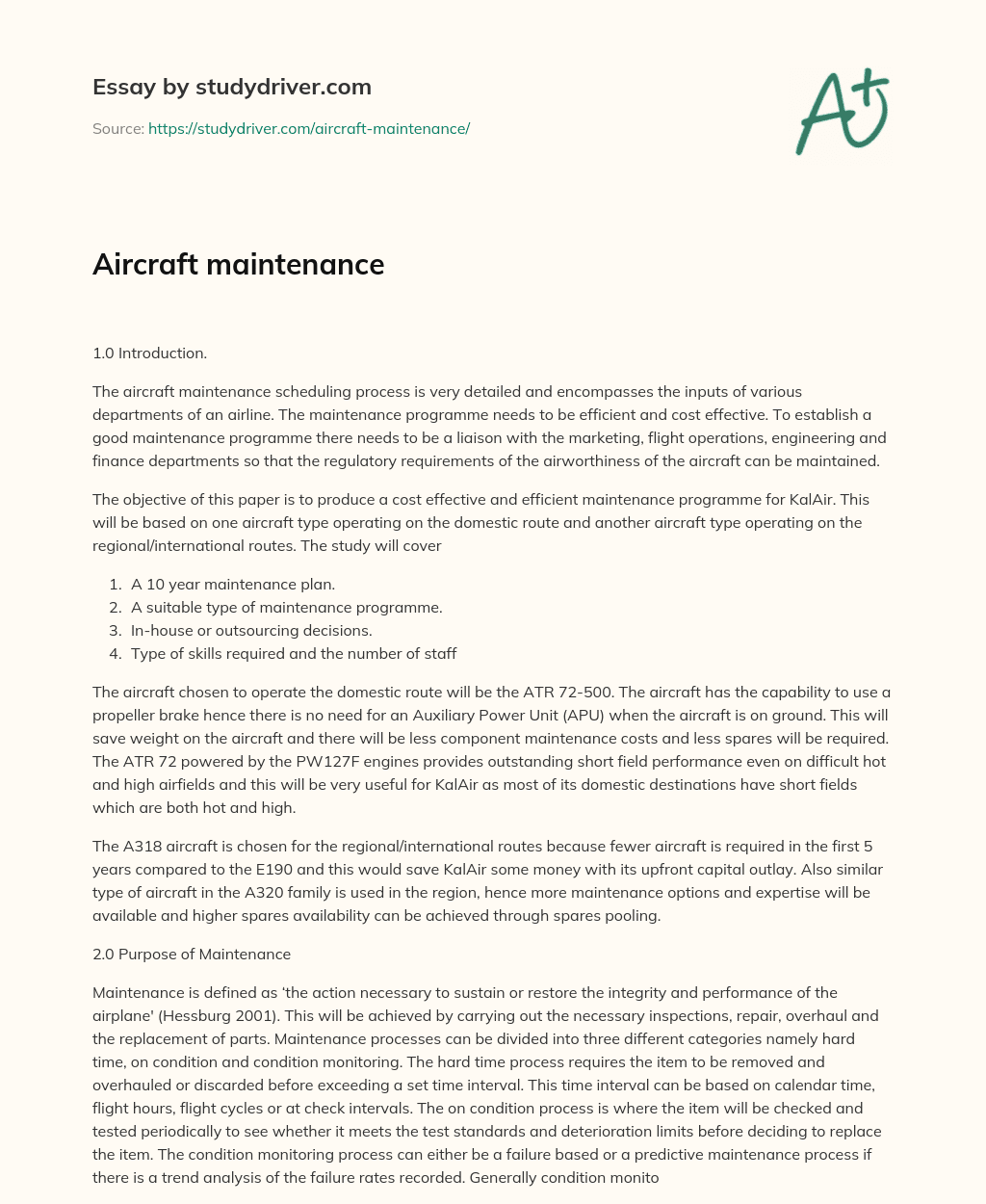 Aircraft Maintenance essay