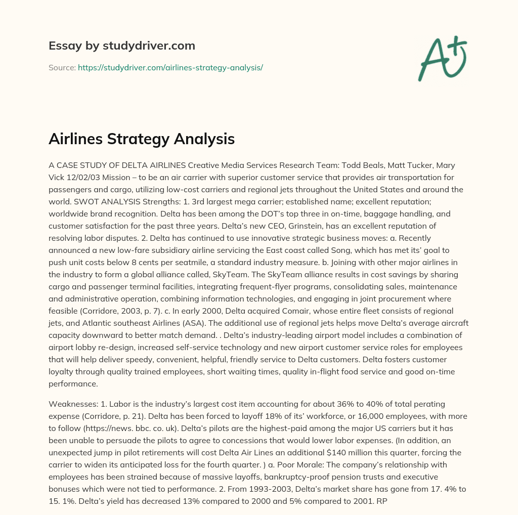 Airlines Strategy Analysis essay