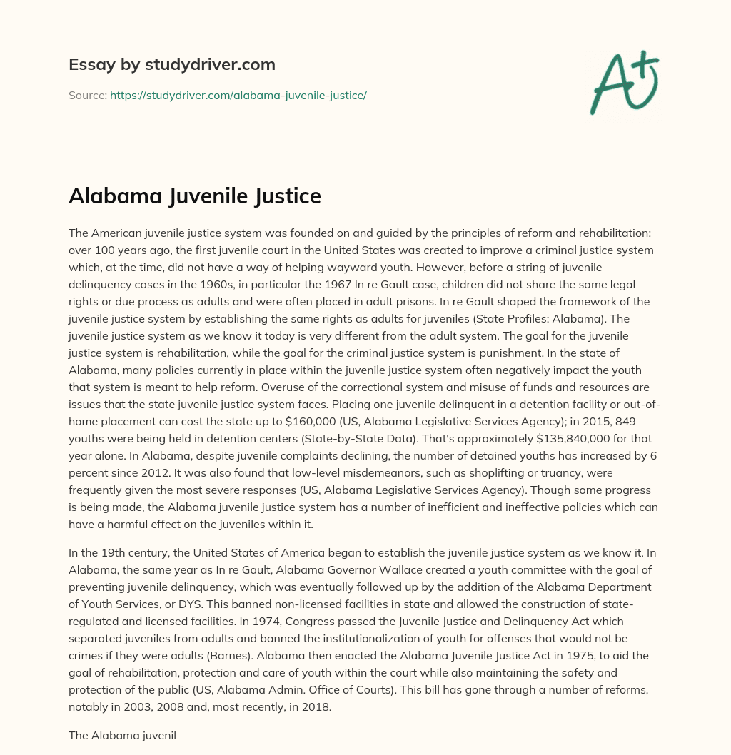 Alabama Juvenile Justice essay
