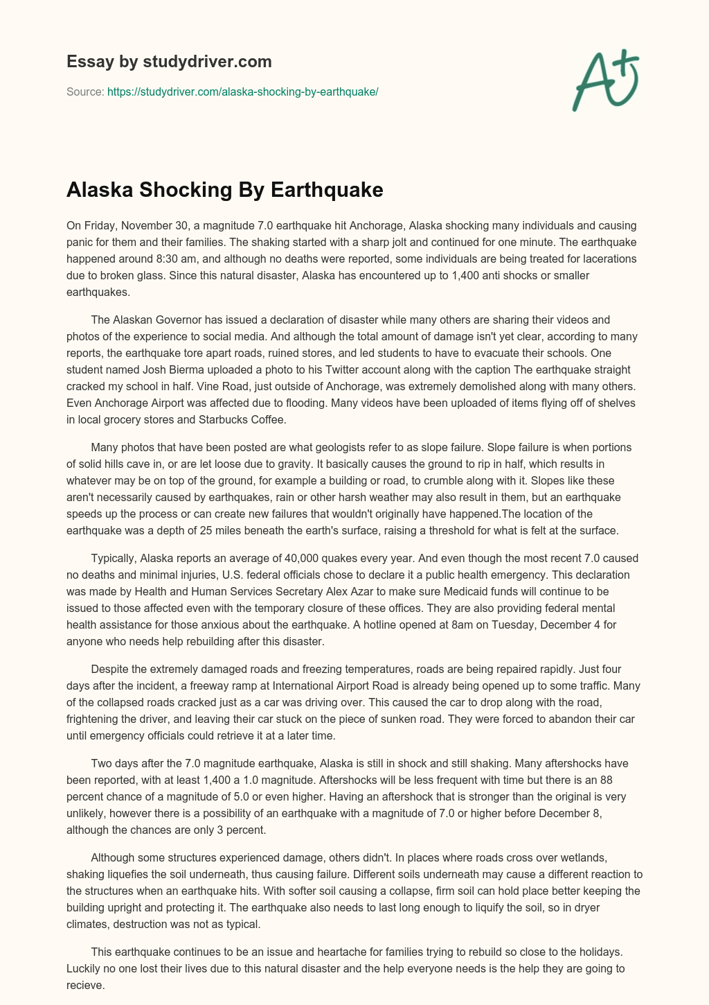 Alaska Shocking by Earthquake essay