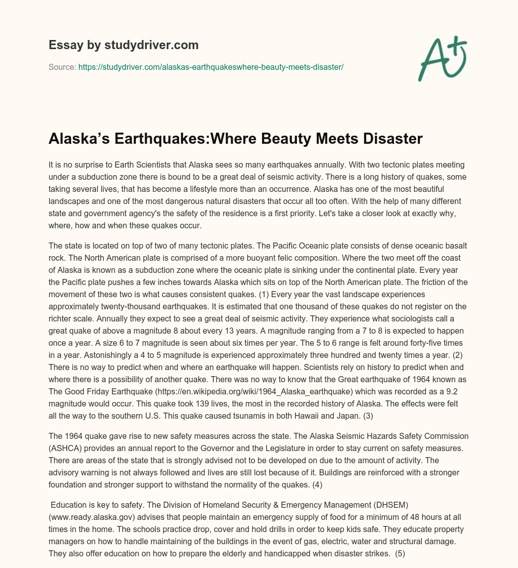 Alaska’s Earthquakes:Where Beauty Meets Disaster essay