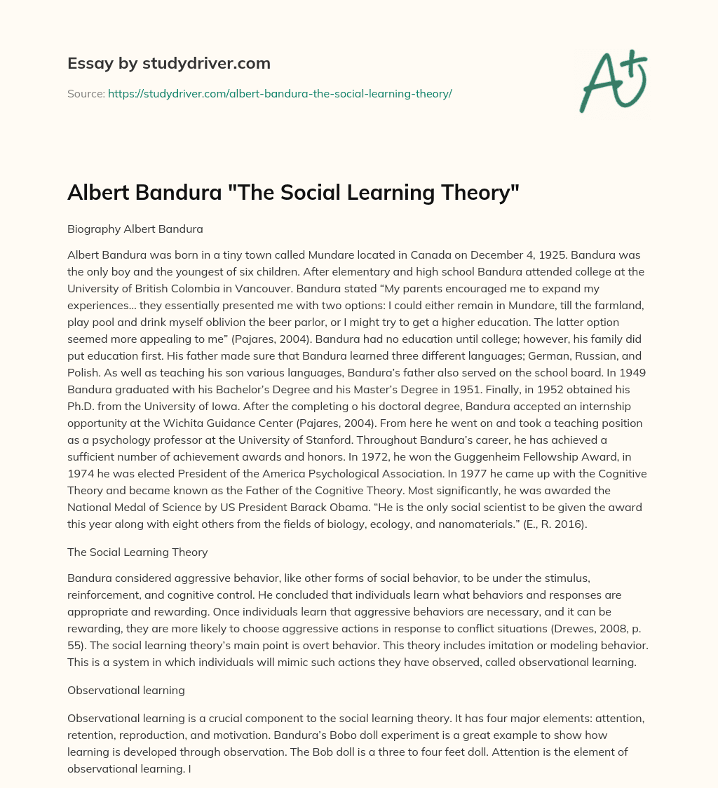 Albert Bandura “The Social Learning Theory” essay
