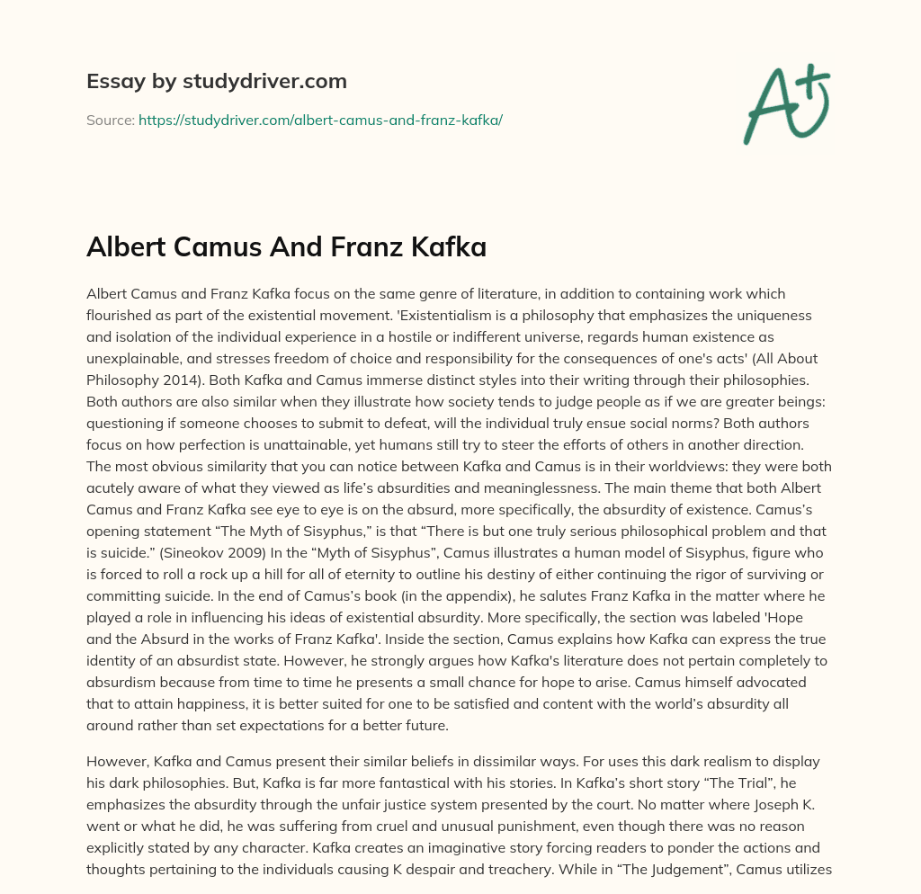Albert Camus and Franz Kafka essay