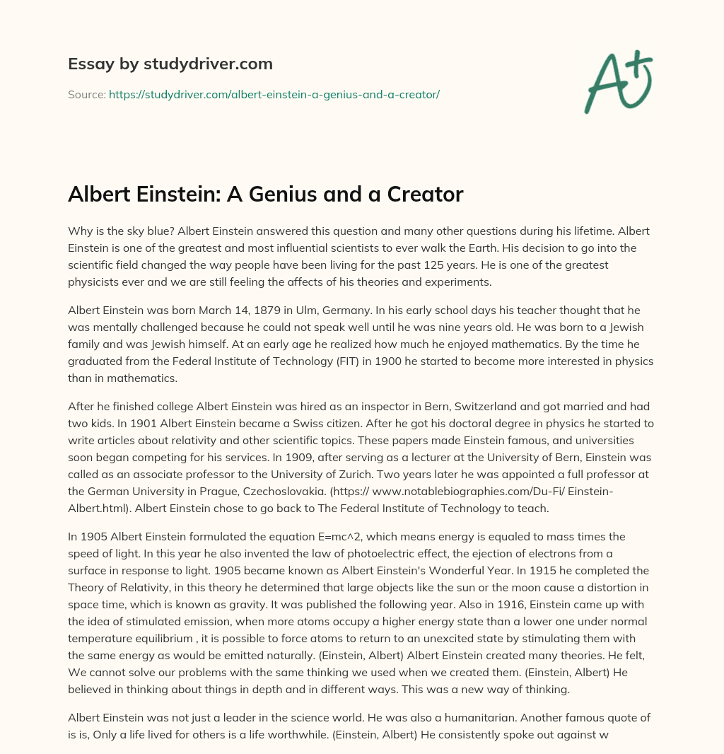 Albert Einstein: a Genius and a Creator essay