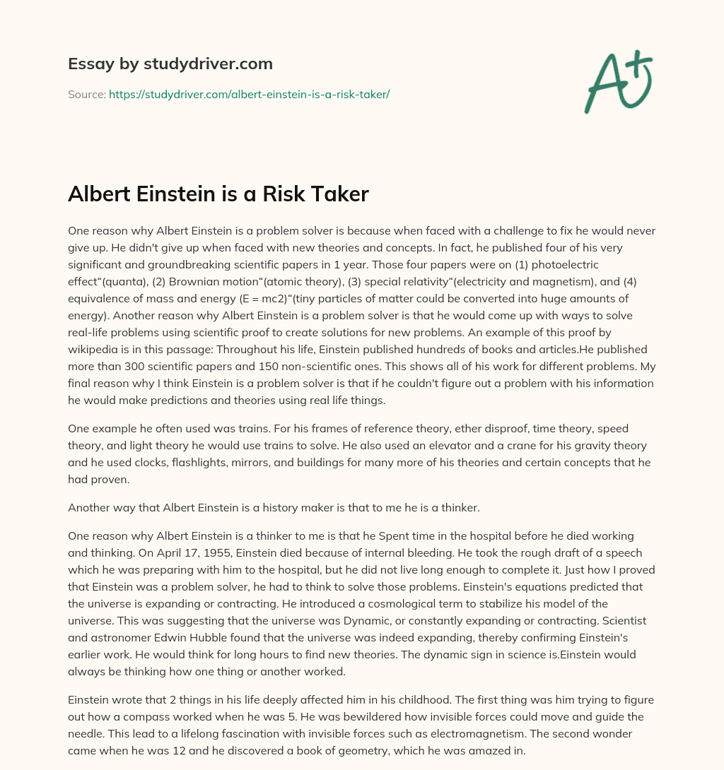 Albert Einstein is a Risk Taker essay