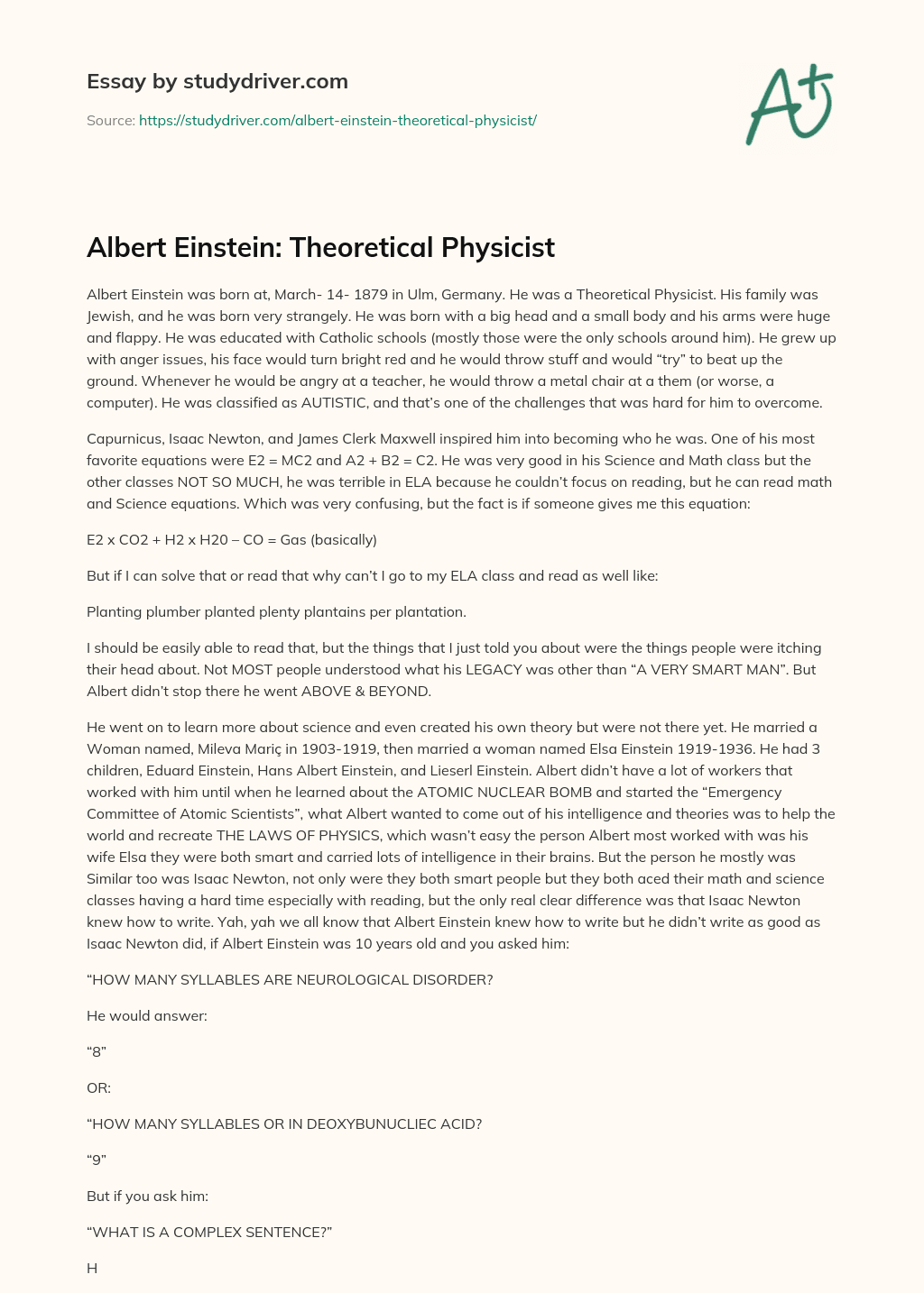 Albert Einstein: Theoretical Physicist essay