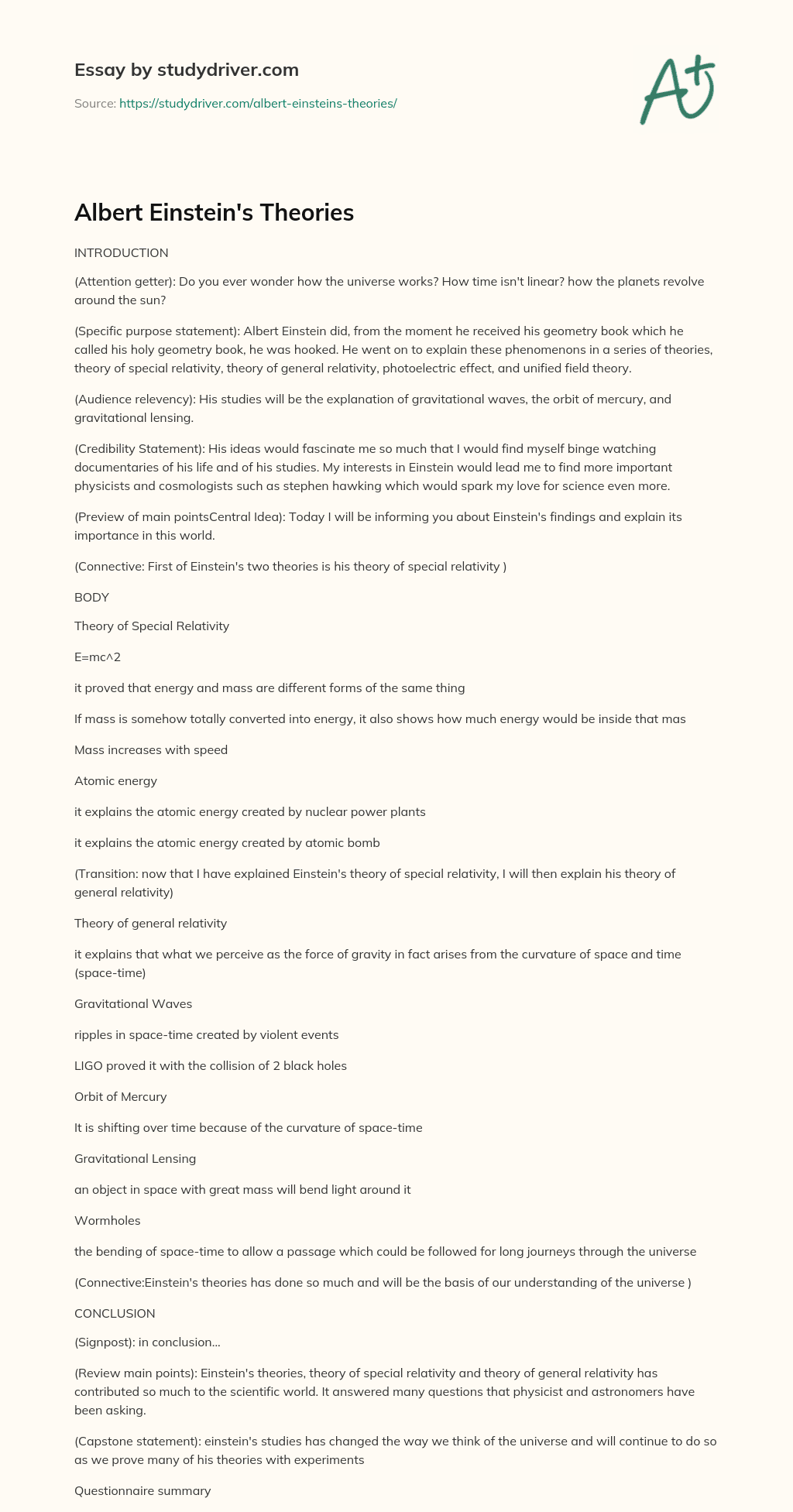 Albert Einstein’s Theories essay