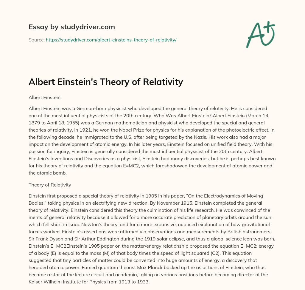 Albert Einstein’s Theory of Relativity essay