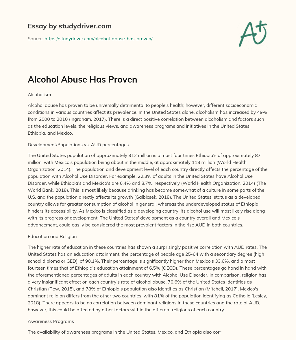 the abuse of alcohol essay