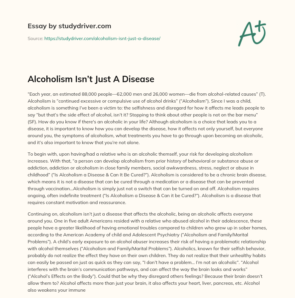 Alcoholism Isn’t Just a Disease essay