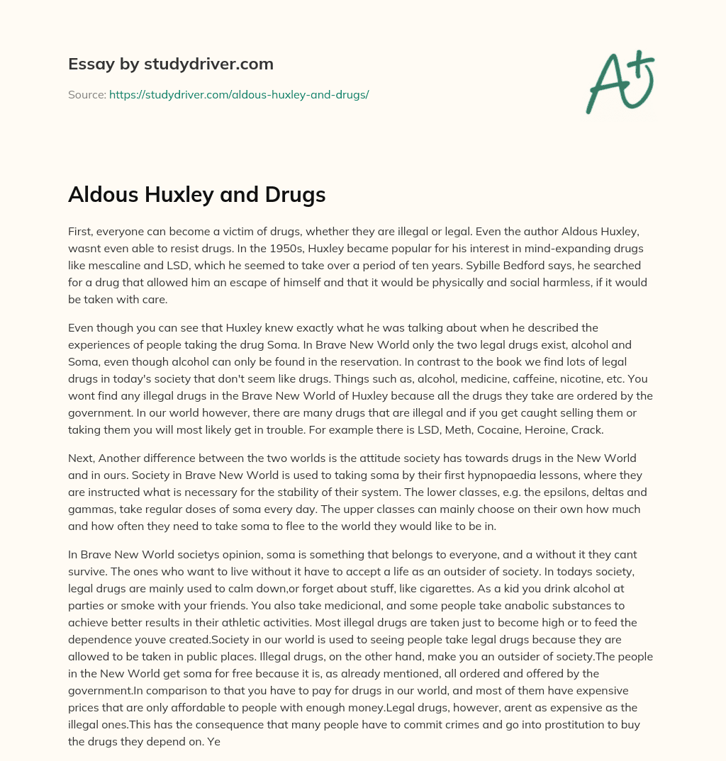Aldous Huxley and Drugs essay