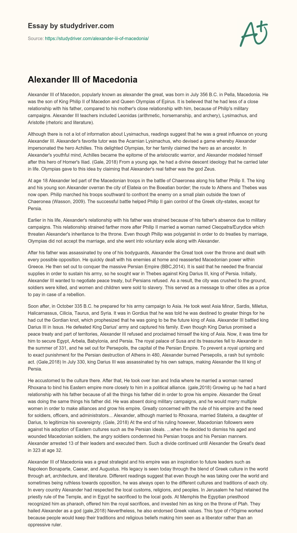 Alexander III of Macedonia essay