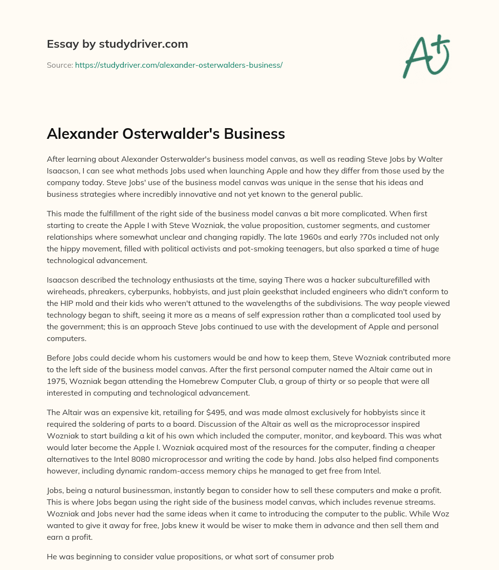 Alexander Osterwalder’s Business essay