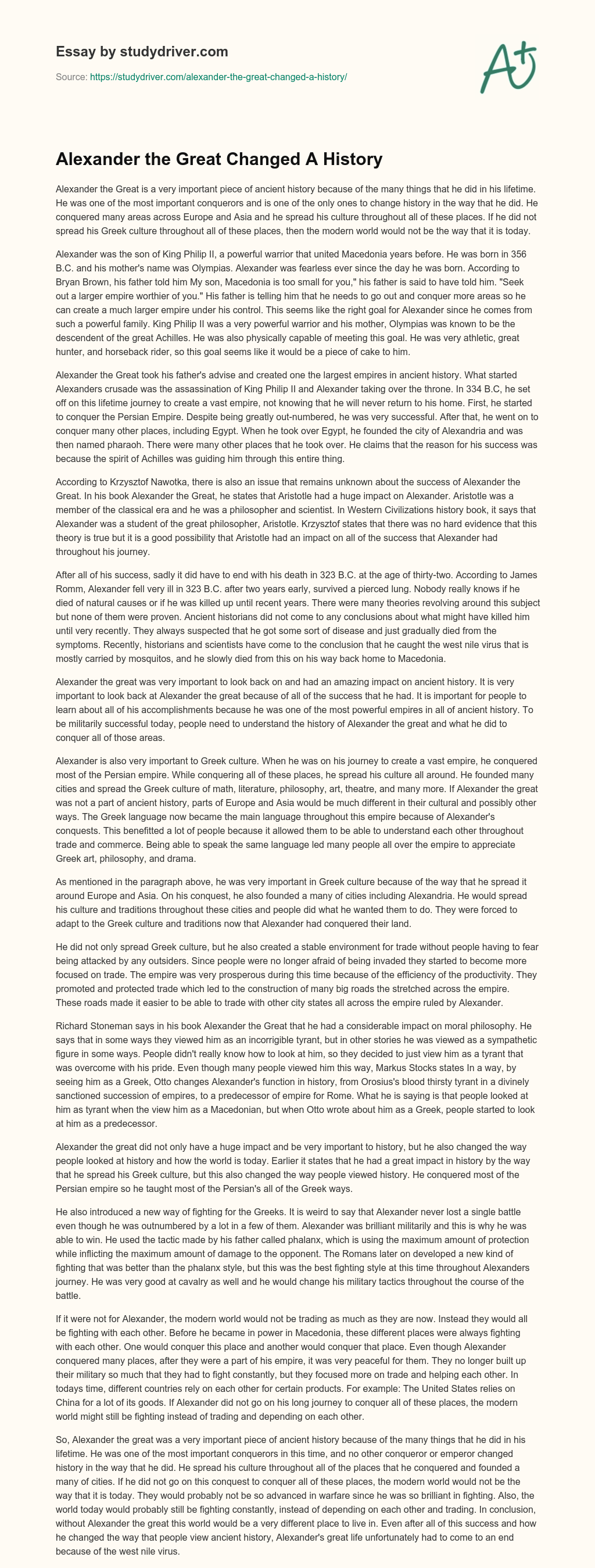 Alexander the Great Changed a History essay