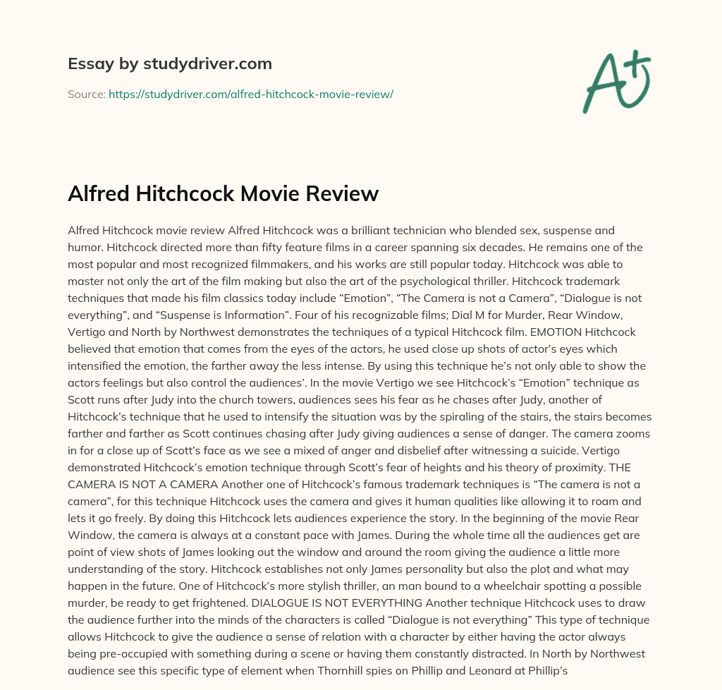 Alfred Hitchcock Movie Review essay