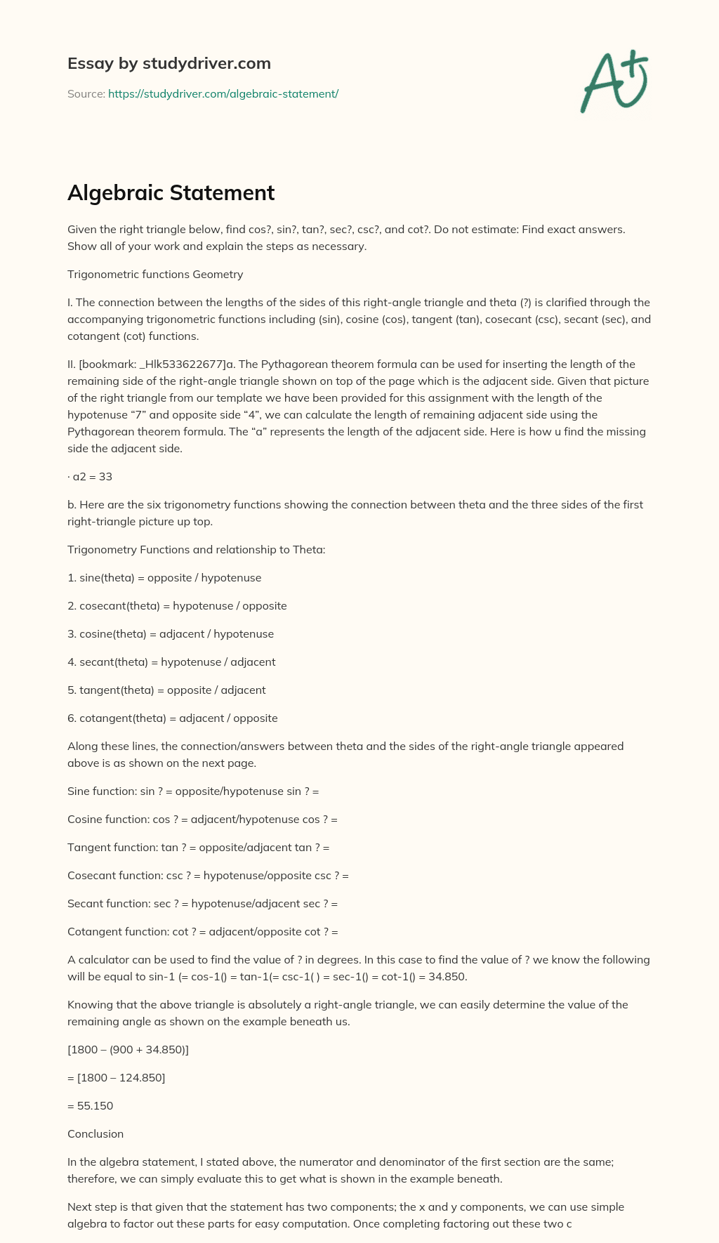 Algebraic Statement essay