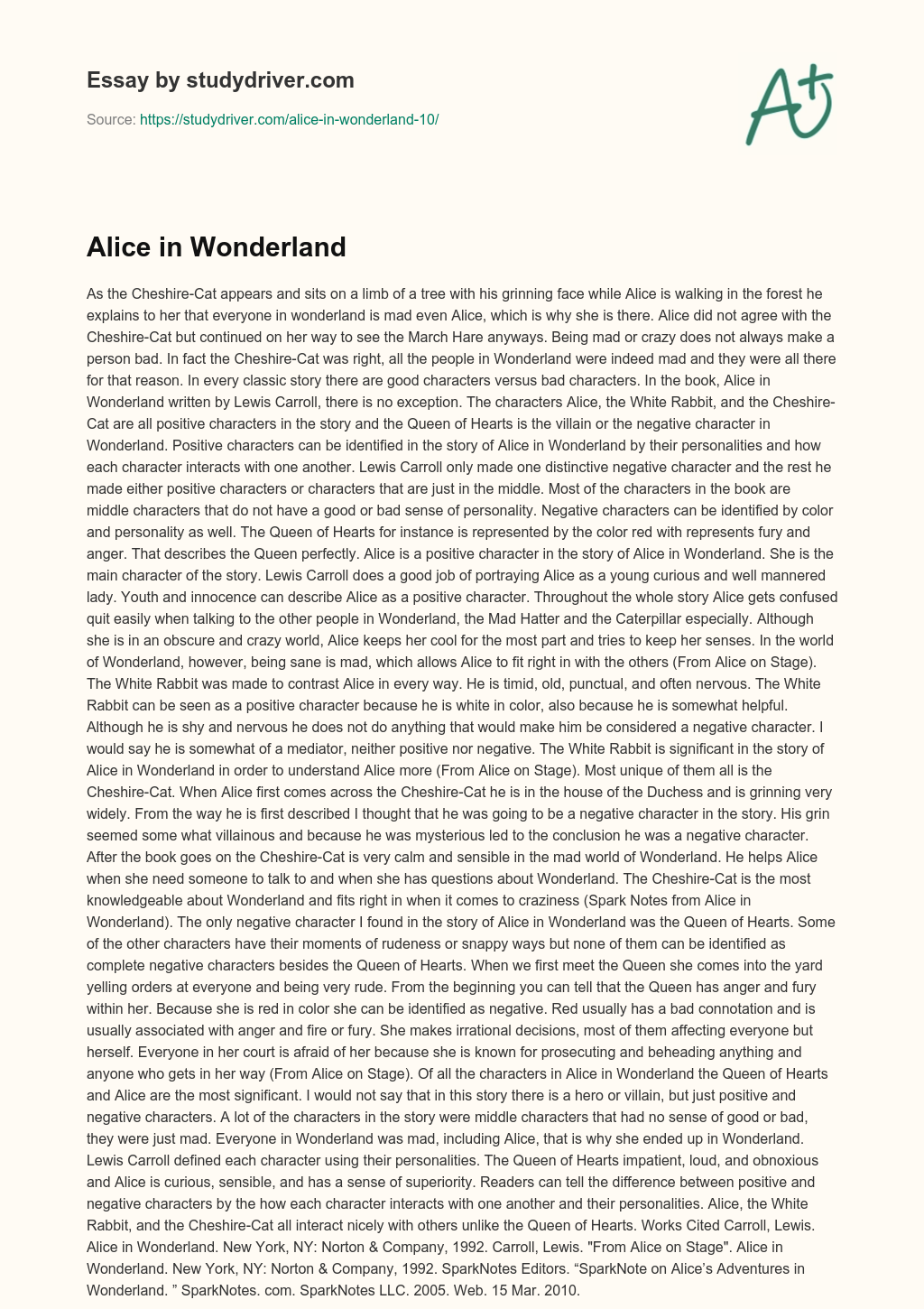 Alice in Wonderland essay